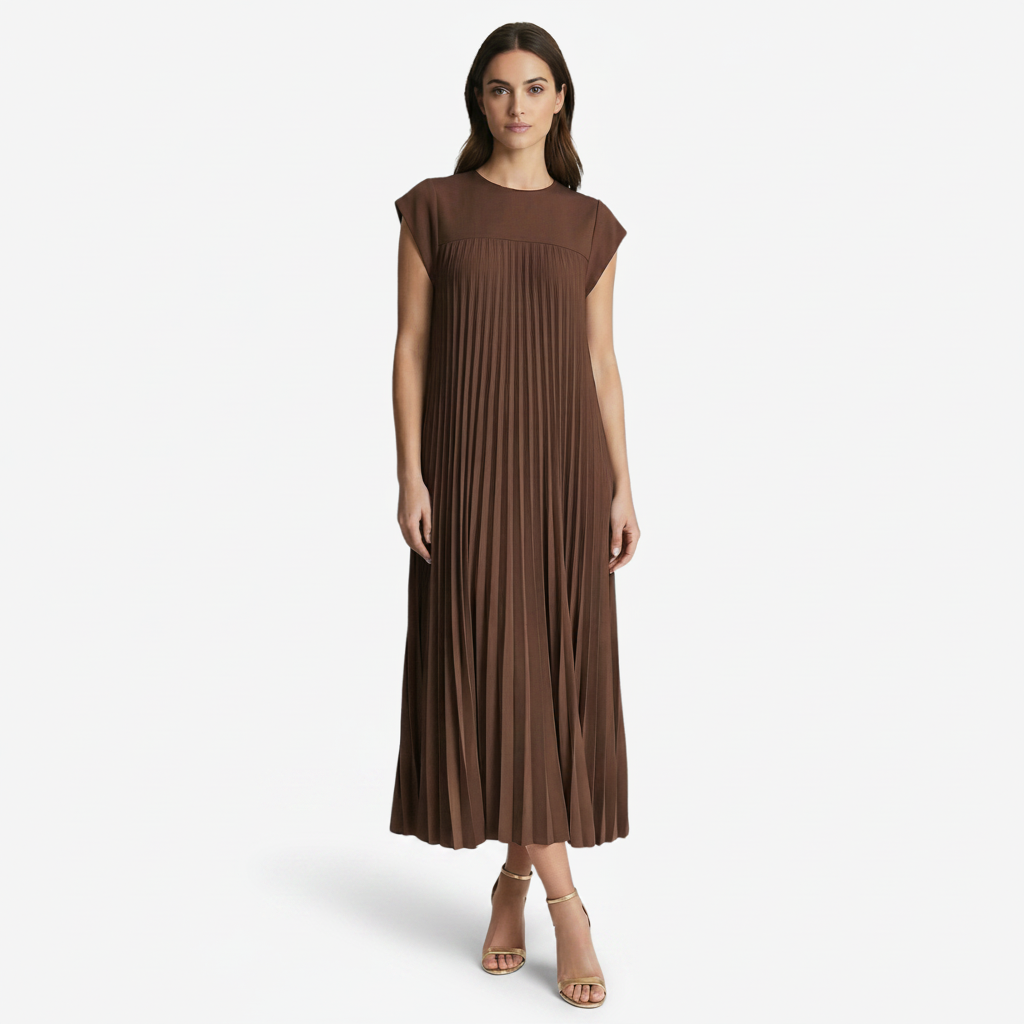 NOMU | Women's Pleated Cap Sleeve Maxi Dress – Elegant Flowing Midi Evening Dress