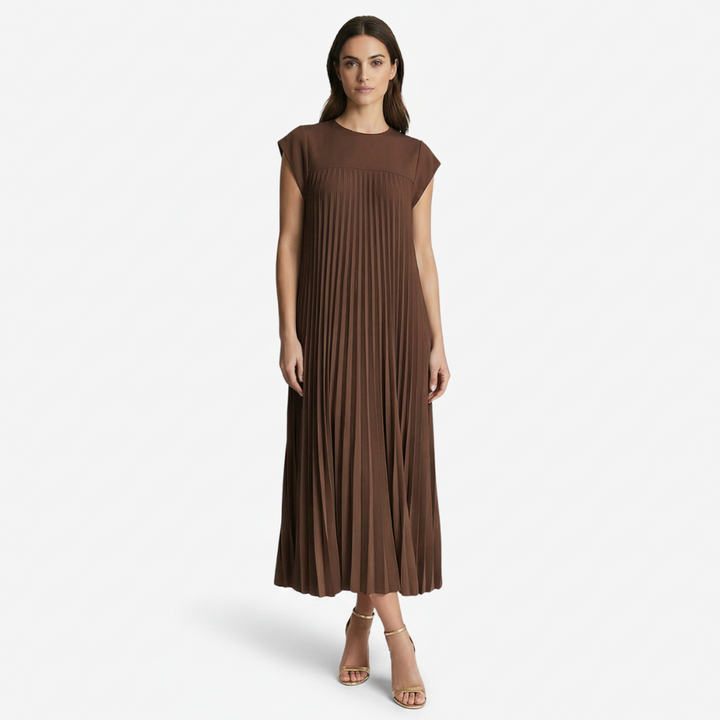 NOMU | Women's Pleated Cap Sleeve Maxi Dress – Elegant Flowing Midi Evening Dress
