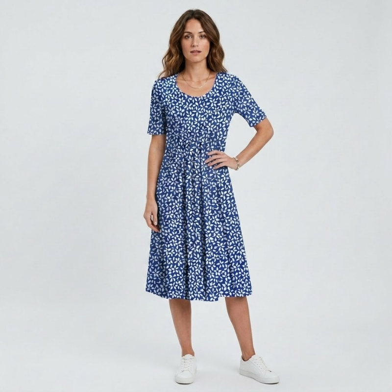 NOMU | Women's Floral Print Midi Dress – Short Sleeve Relaxed Fit