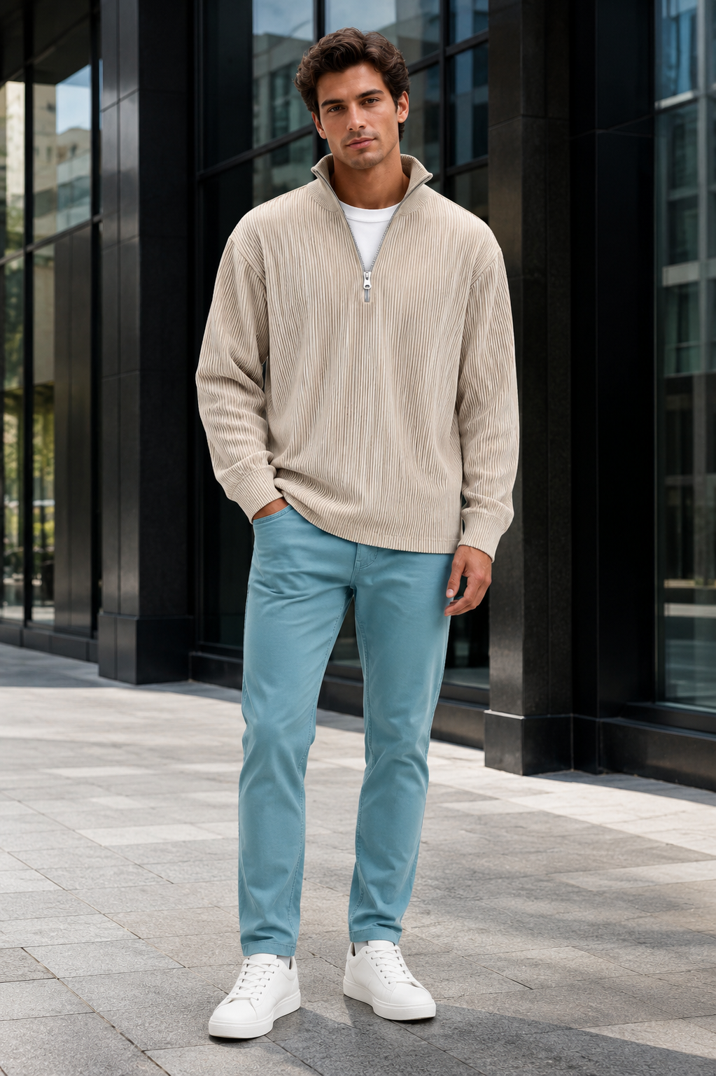 NOMU | Men's Casual Half-Zip Sweater – Relaxed Fit Long Sleeve Pullover Design