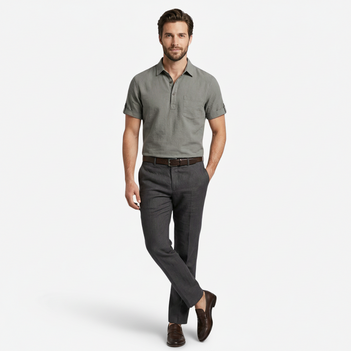 NOMU | Men's Short Sleeve Linen Polo Shirt – Relaxed Smart Casual Top