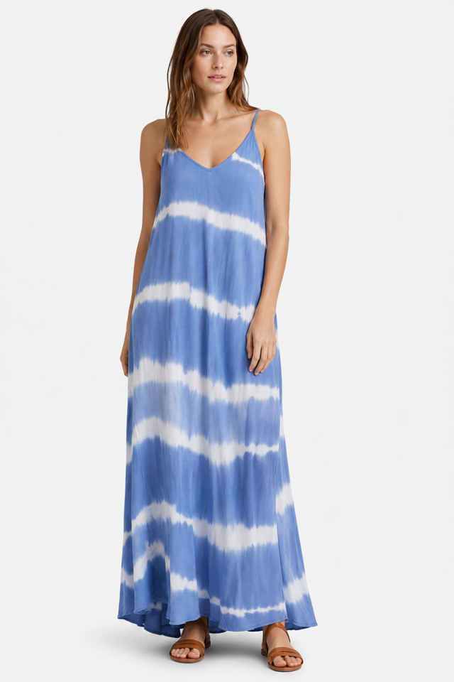 NOMU | Women's Tie Dye Maxi Dress – Spaghetti Strap V Neck Relaxed Fit Design
