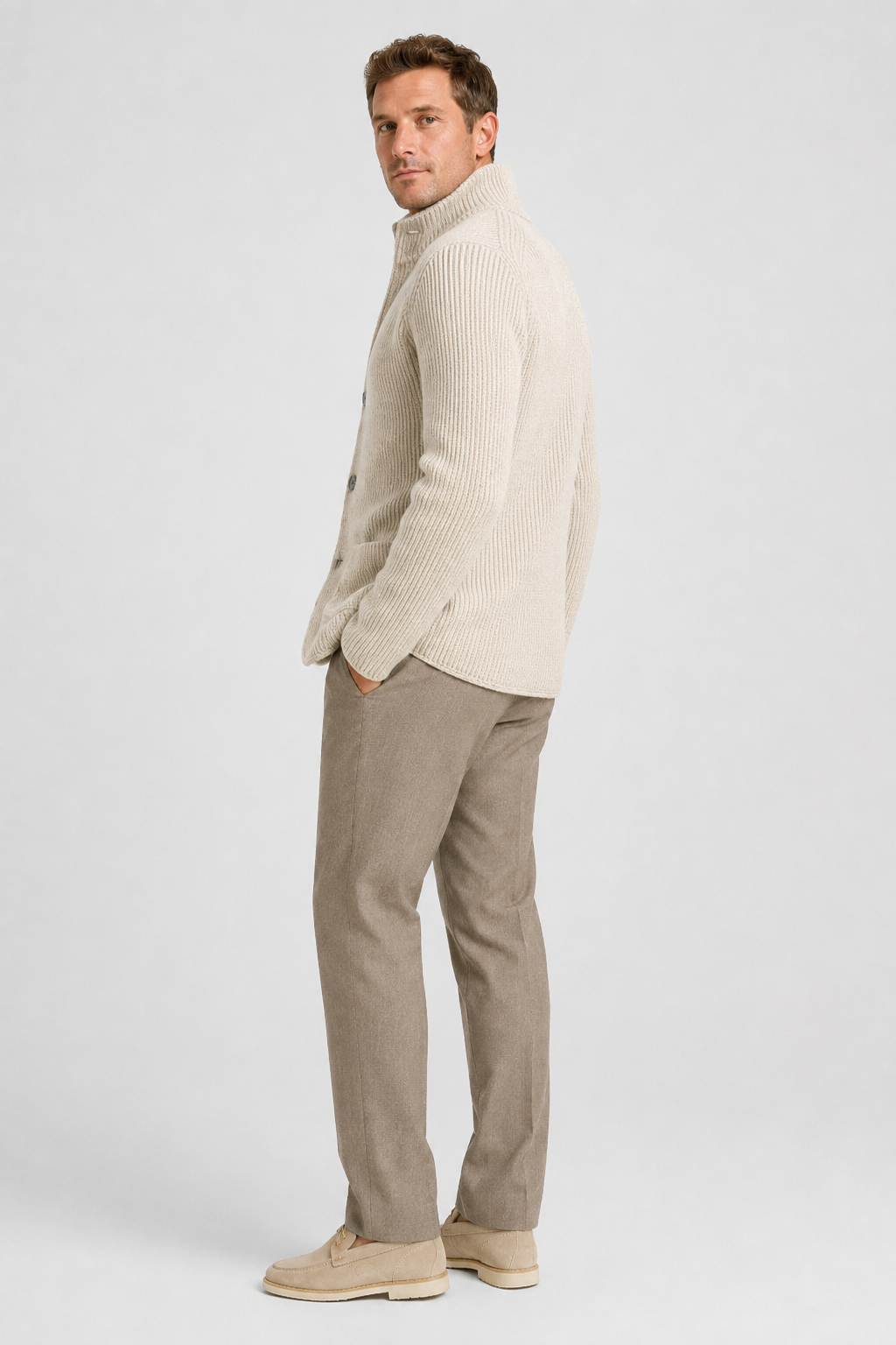 NOMU | Men's Textured Knit Blazer Cardigan – Smart Casual Button-Up Sweater Jacket