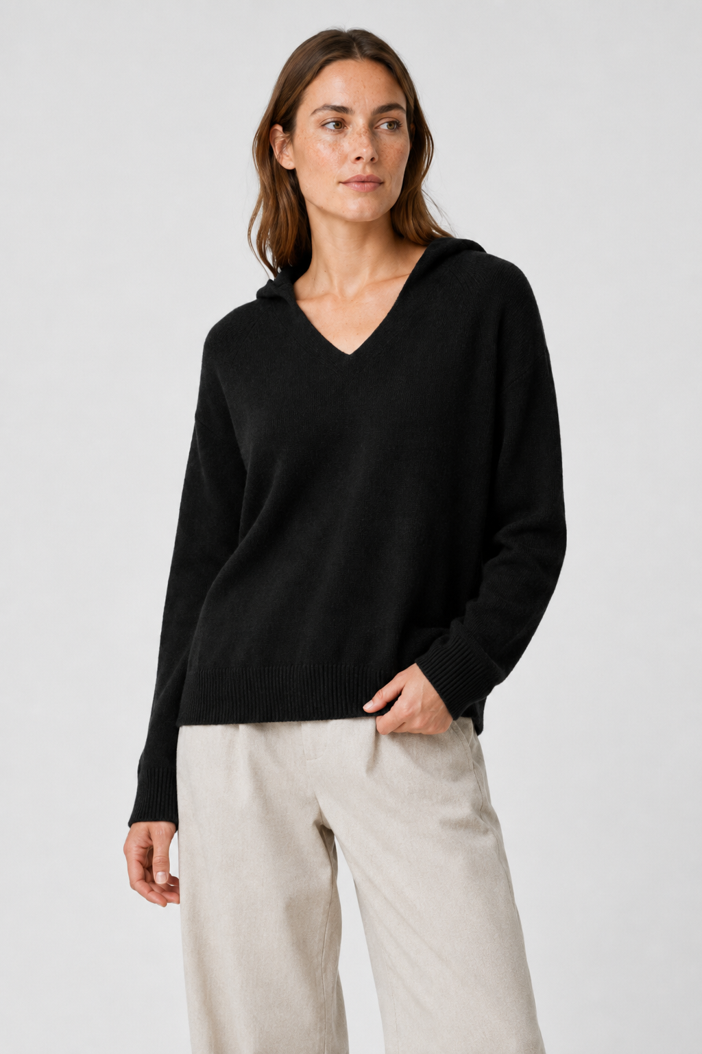 NOMU | Women's Hooded Knit Sweater – Soft Relaxed Pullover Hoodie
