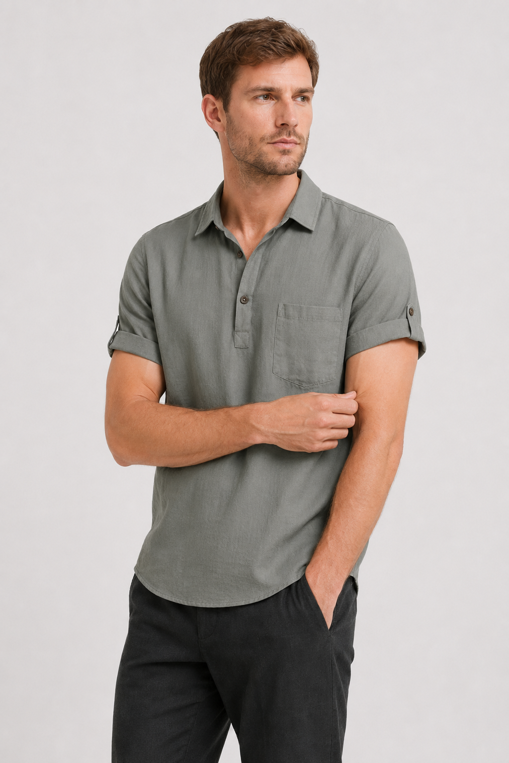 NOMU | Men's Short Sleeve Linen Polo Shirt – Relaxed Smart Casual Top
