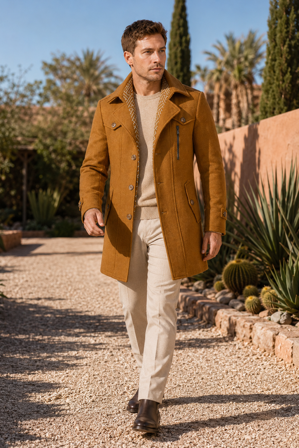 NOMU | Men's Wool Blend Military Overcoat – Tailored Button Front Coat