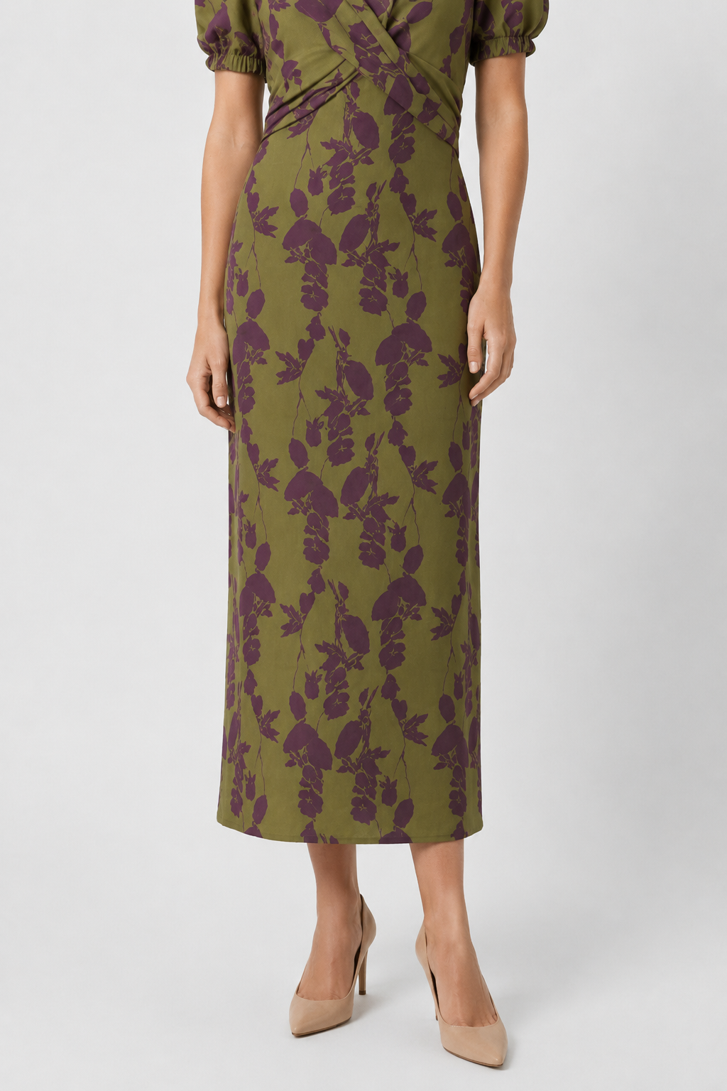 NOMU | Women's Floral Puff Sleeve Midi Dress – Elegant Wrap Waist Evening Dress