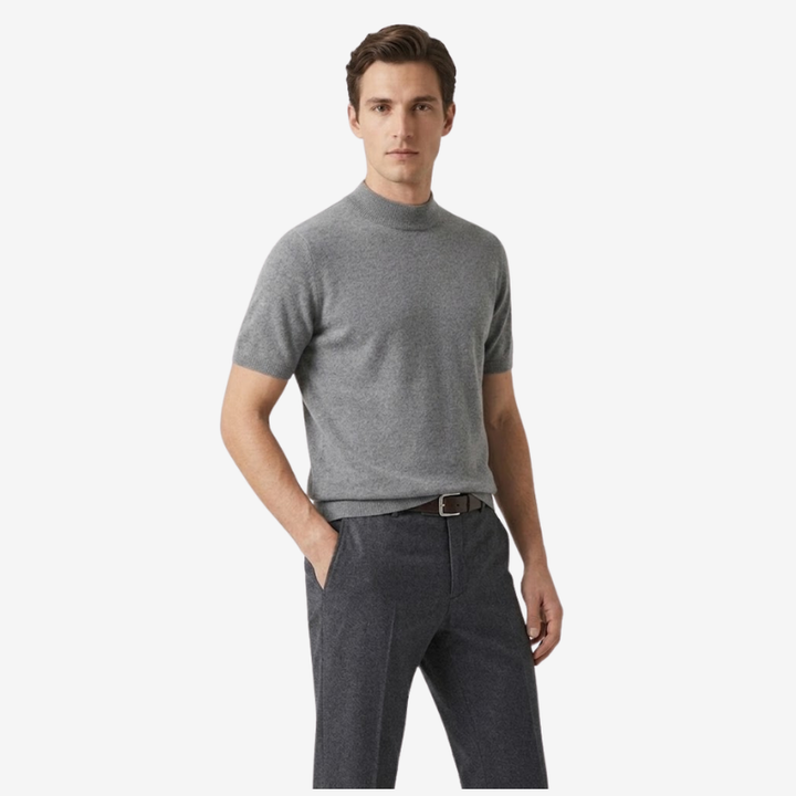 NOMU | Men's Knit Mock Neck Shirt – Minimalist Short Sleeve Design
