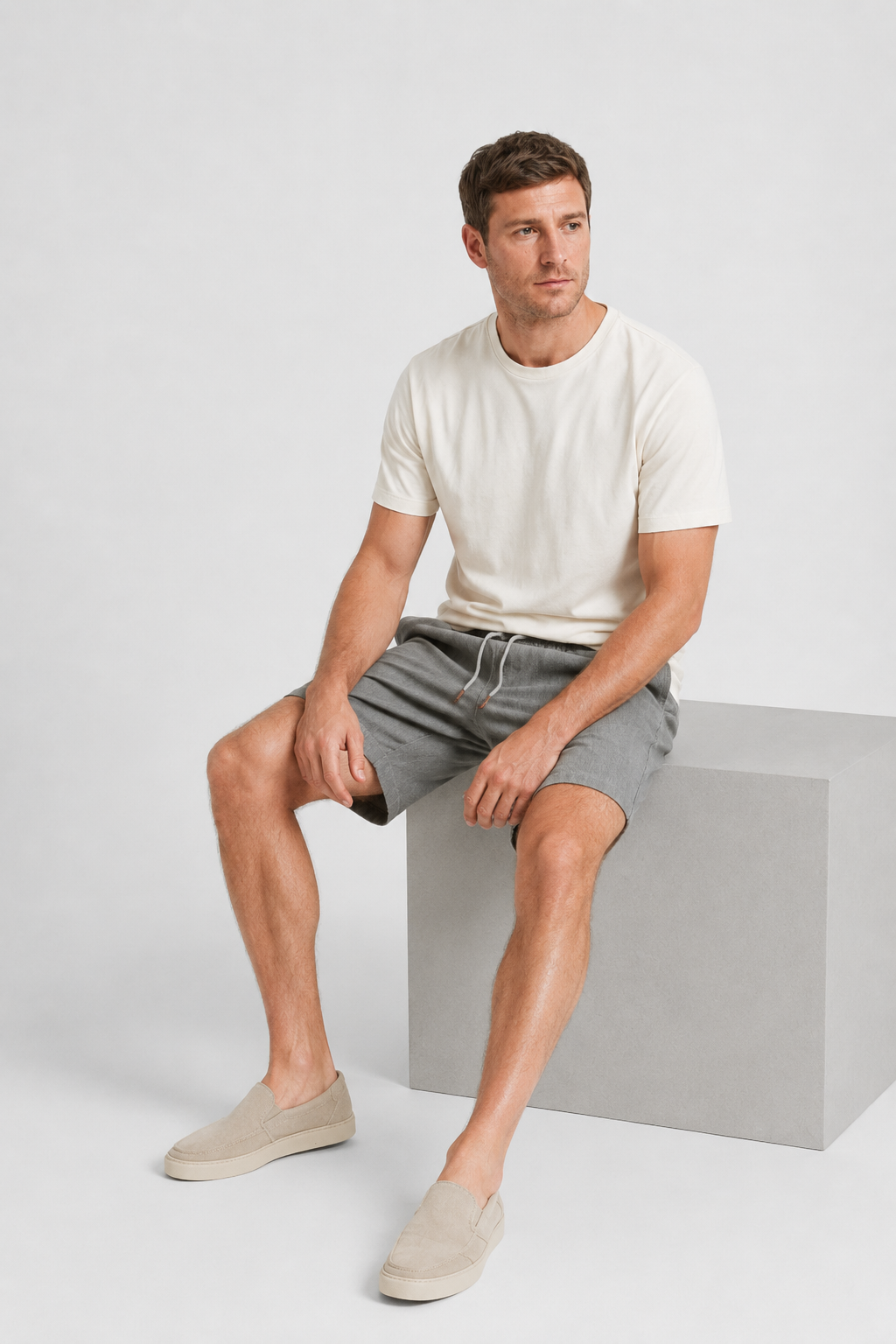 NOMU | Men's Linen Blend Shorts – Drawstring Elastic Waist Casual Design