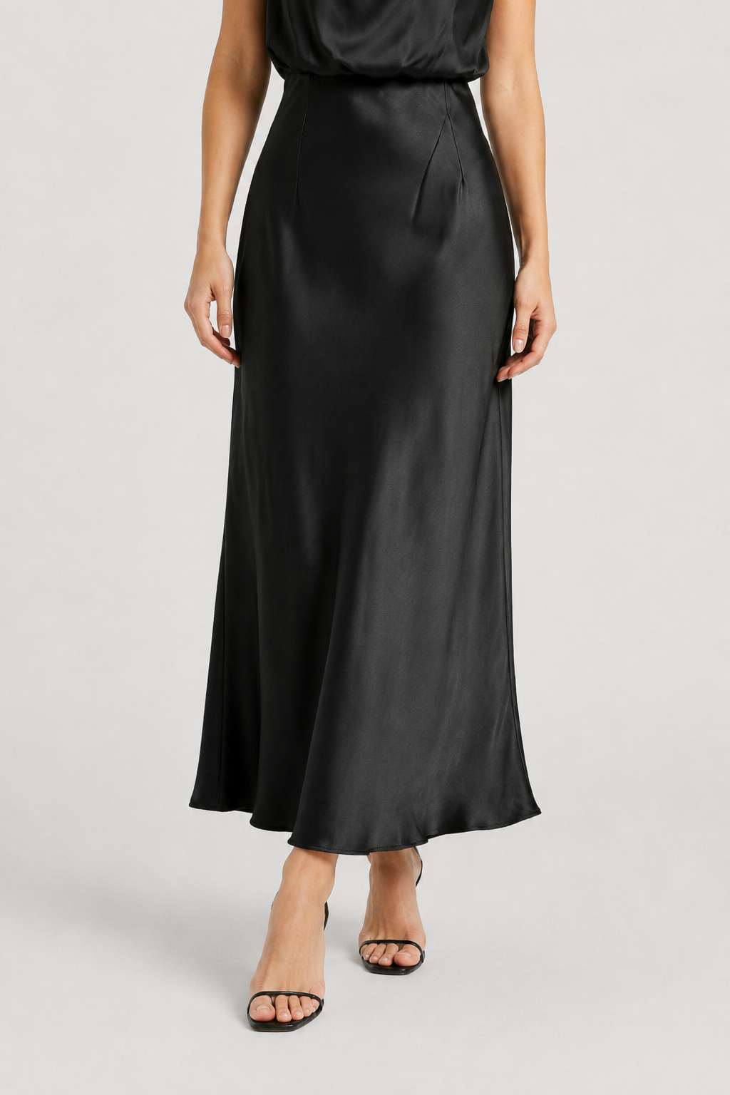 NOMU | Women's Satin High Neck Midi Dress – Elegant Sleeveless Evening Slip Dress