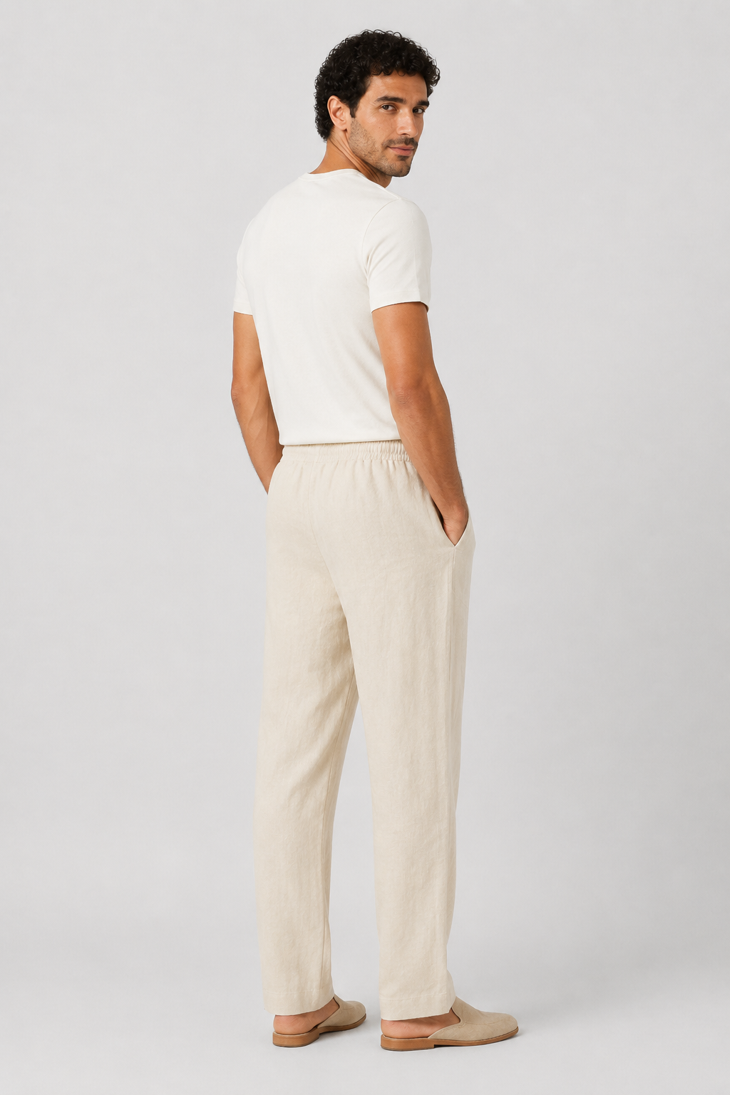 NOMU | Men's Linen Blend Pants – Elastic Drawstring Straight Leg Design