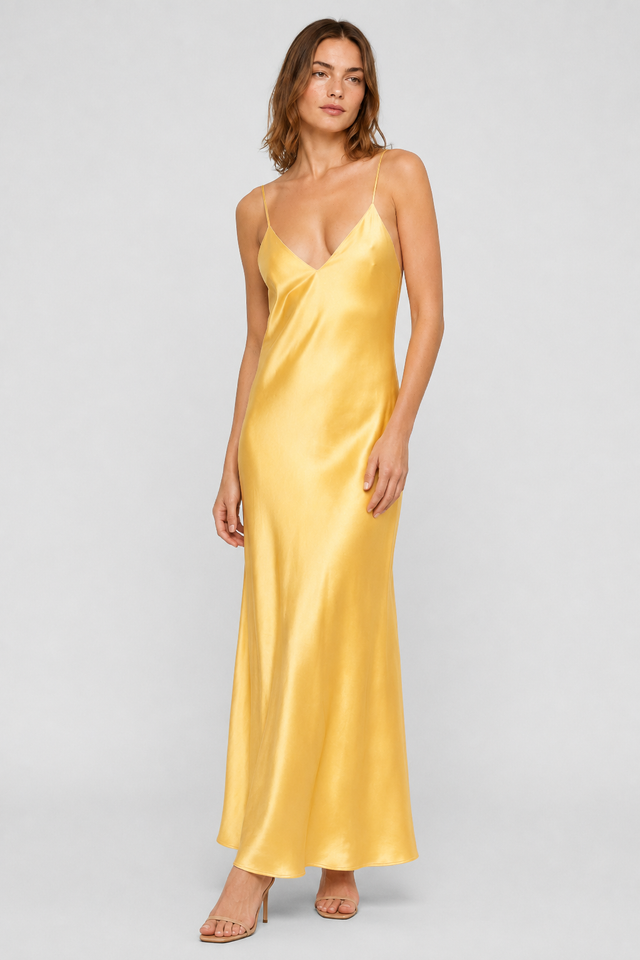NOMU | Women's Satin Slip Maxi Dress – Elegant Spaghetti Strap Evening Dress