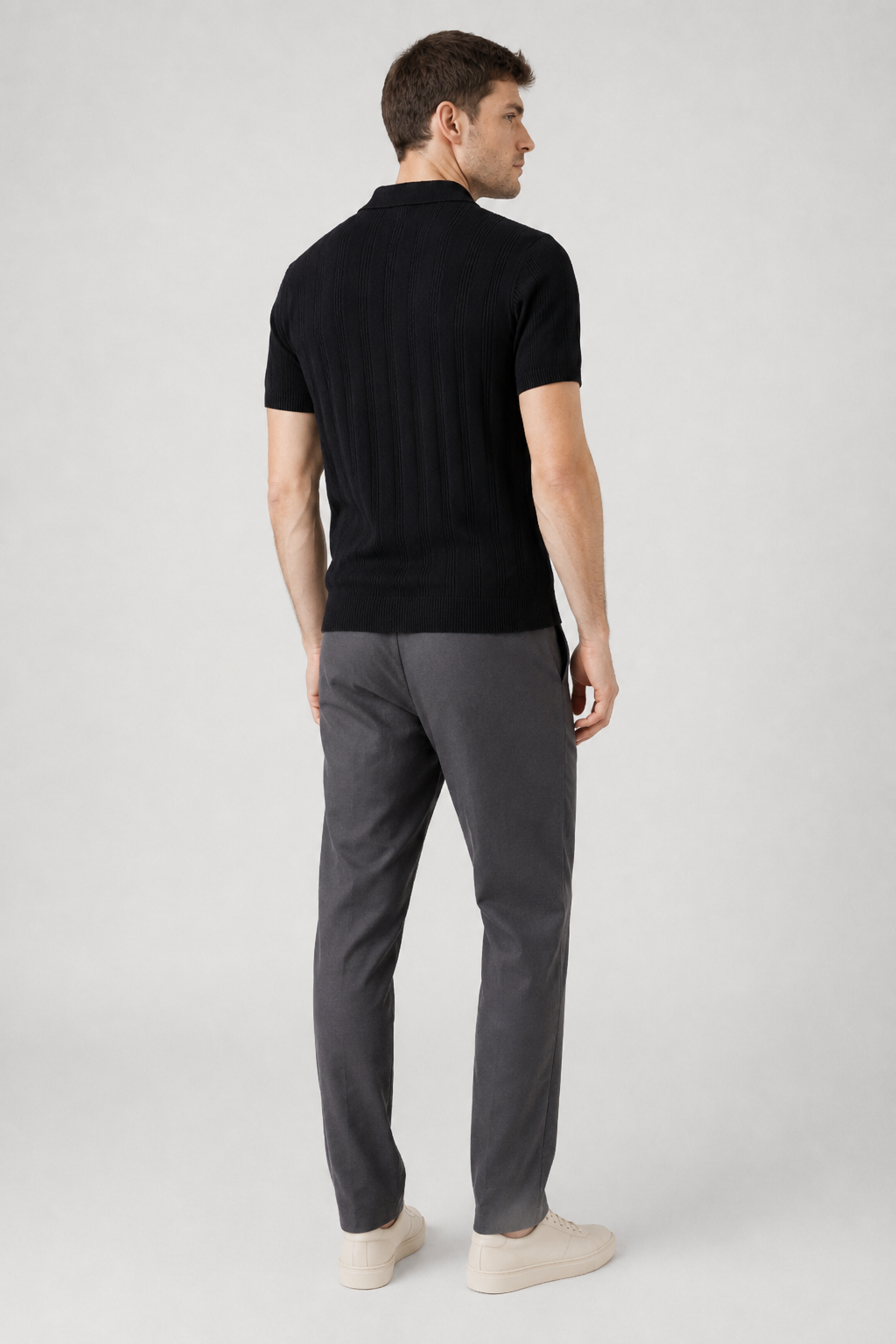 NOMU | Men's Textured Knit Polo Shirt – Slim Fit Smart Casual Short Sleeve Top