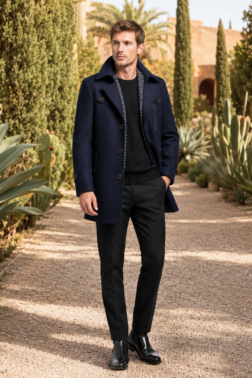 NOMU | Men's Wool Blend Military Overcoat – Tailored Button Front Coat