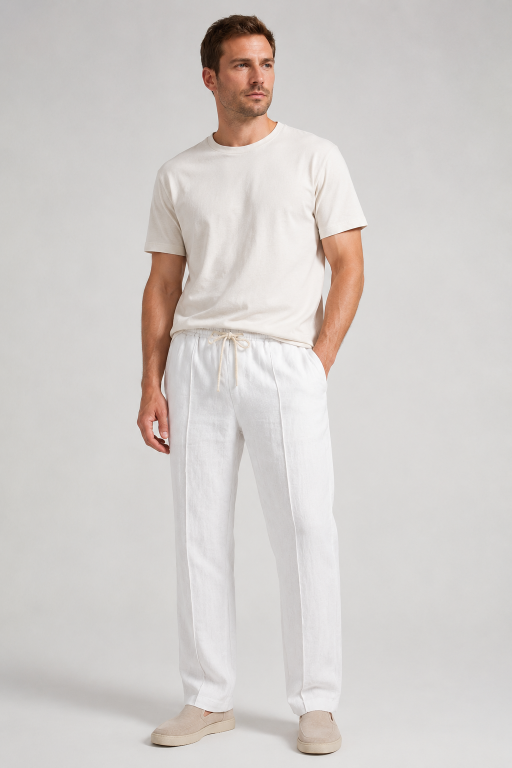 NOMU | Men's Linen Blend Pants – Drawstring Elastic Waist Tapered Design