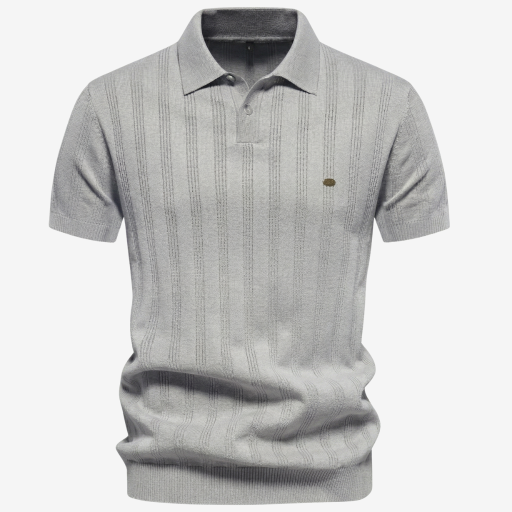 NOMU | Men’s Textured Vertical Stripe Knit Polo Shirt
