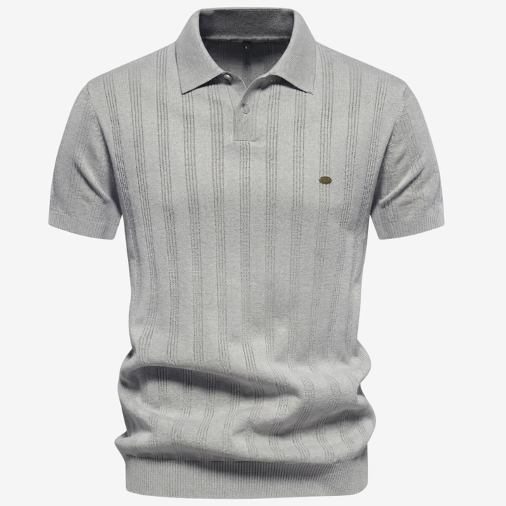 NOMU | Men’s Textured Vertical Stripe Knit Polo Shirt