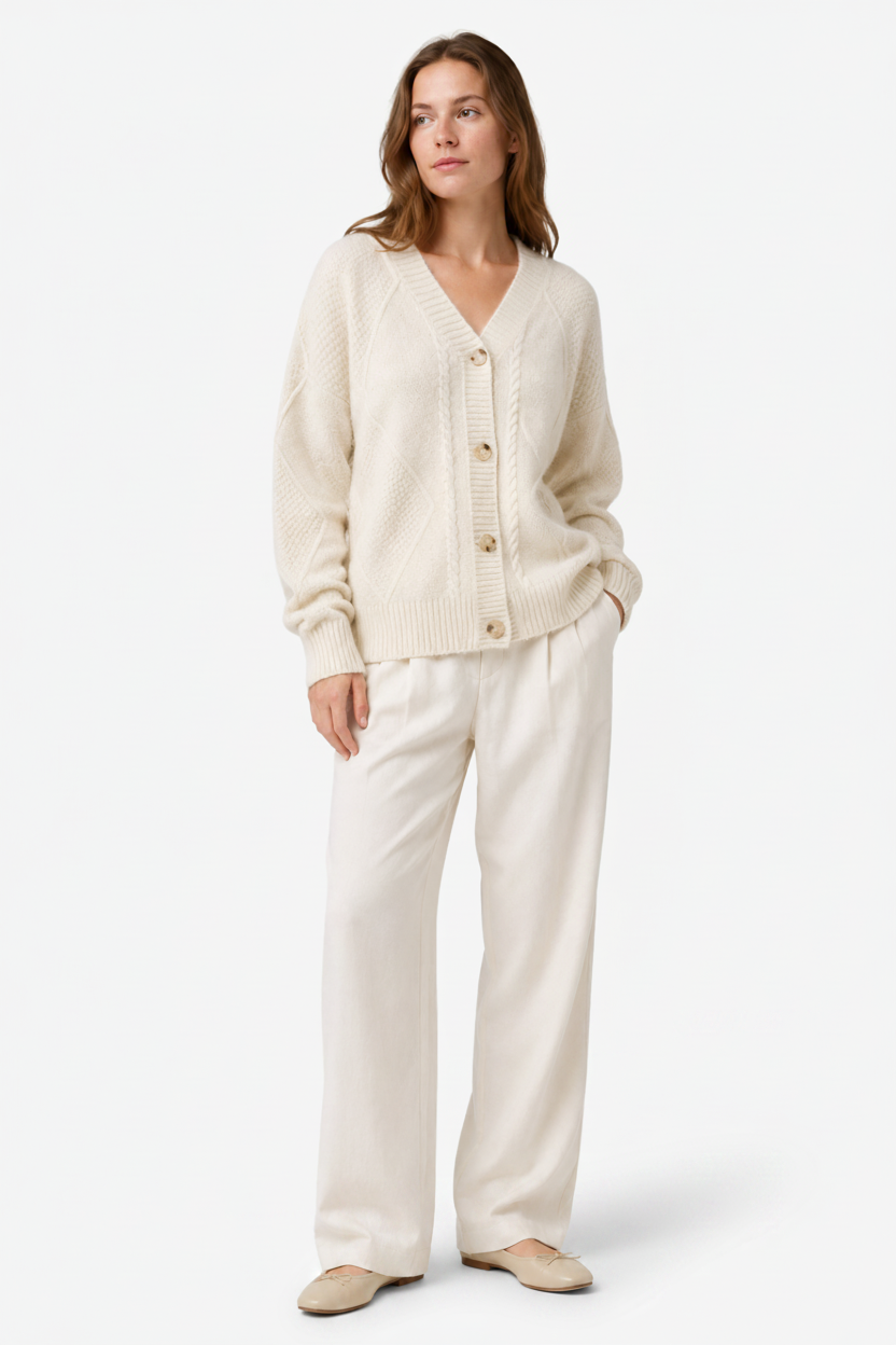 NOMU | Women's Cable Knit Cardigan – V-Neck Button Front Cozy Design