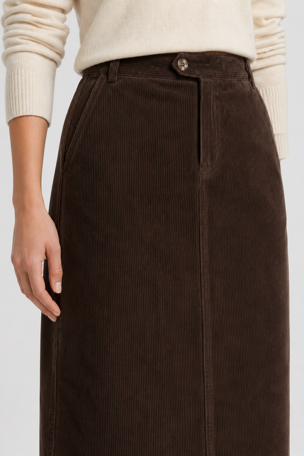 NOMU | Women's Corduroy Midi Skirt – High Waisted Straight Pencil Skirt