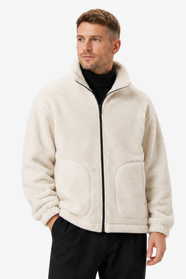 NOMU | Men's Fleece Jacket – Stand Collar Zip Front Casual Design