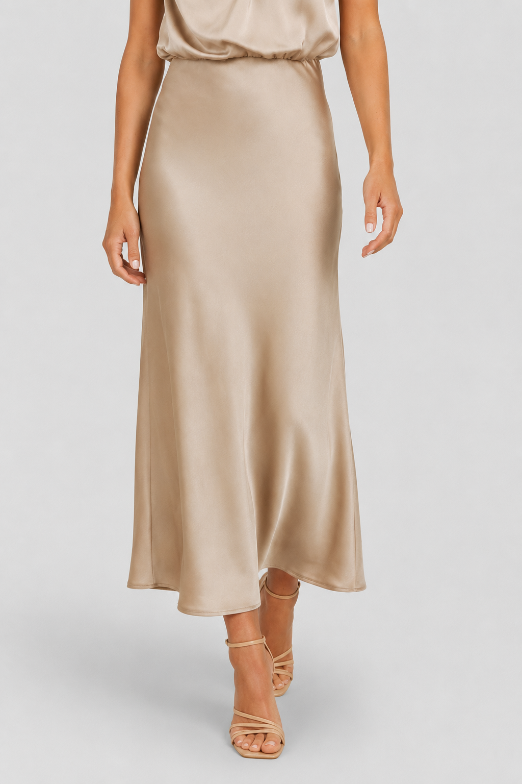 NOMU | Women's Satin Maxi Dress – Sleeveless High Neck Draped Design