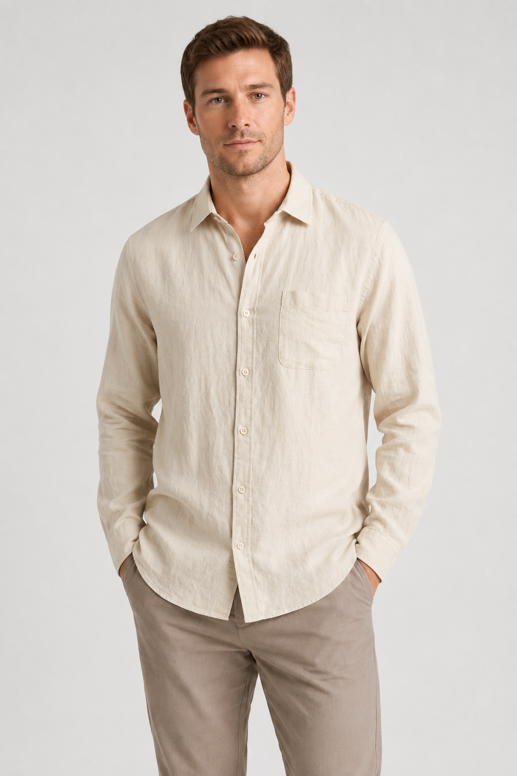 NOMU | Men's Linen Blend Button Down Shirt – Casual Long Sleeve Minimalist Top