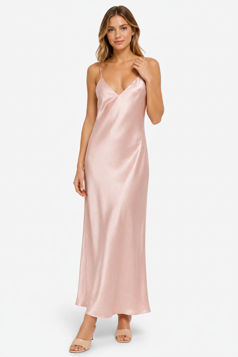 NOMU | Women's Satin Slip Maxi Dress – Elegant Spaghetti Strap Evening Dress