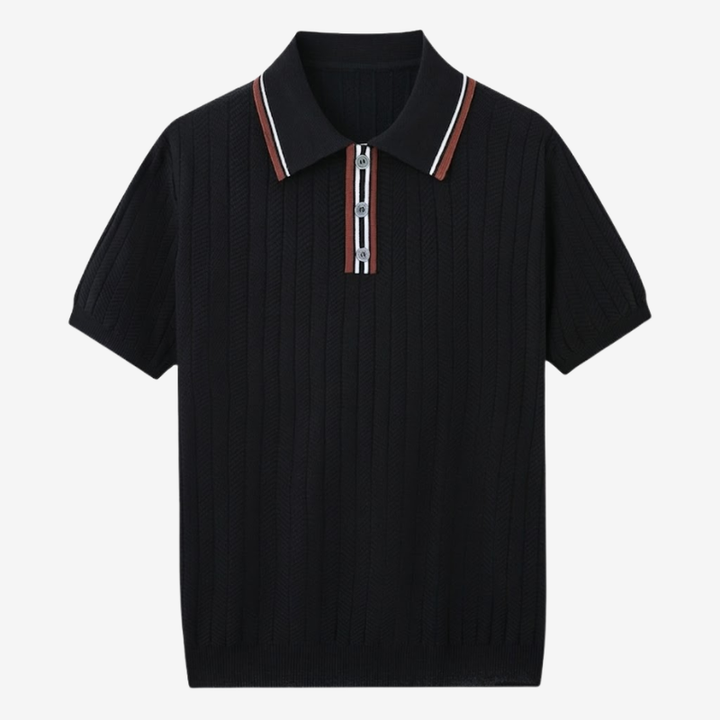 NOMU | Men's Textured Knit Polo Shirt – Smart Casual Short Sleeve Sweater Polo