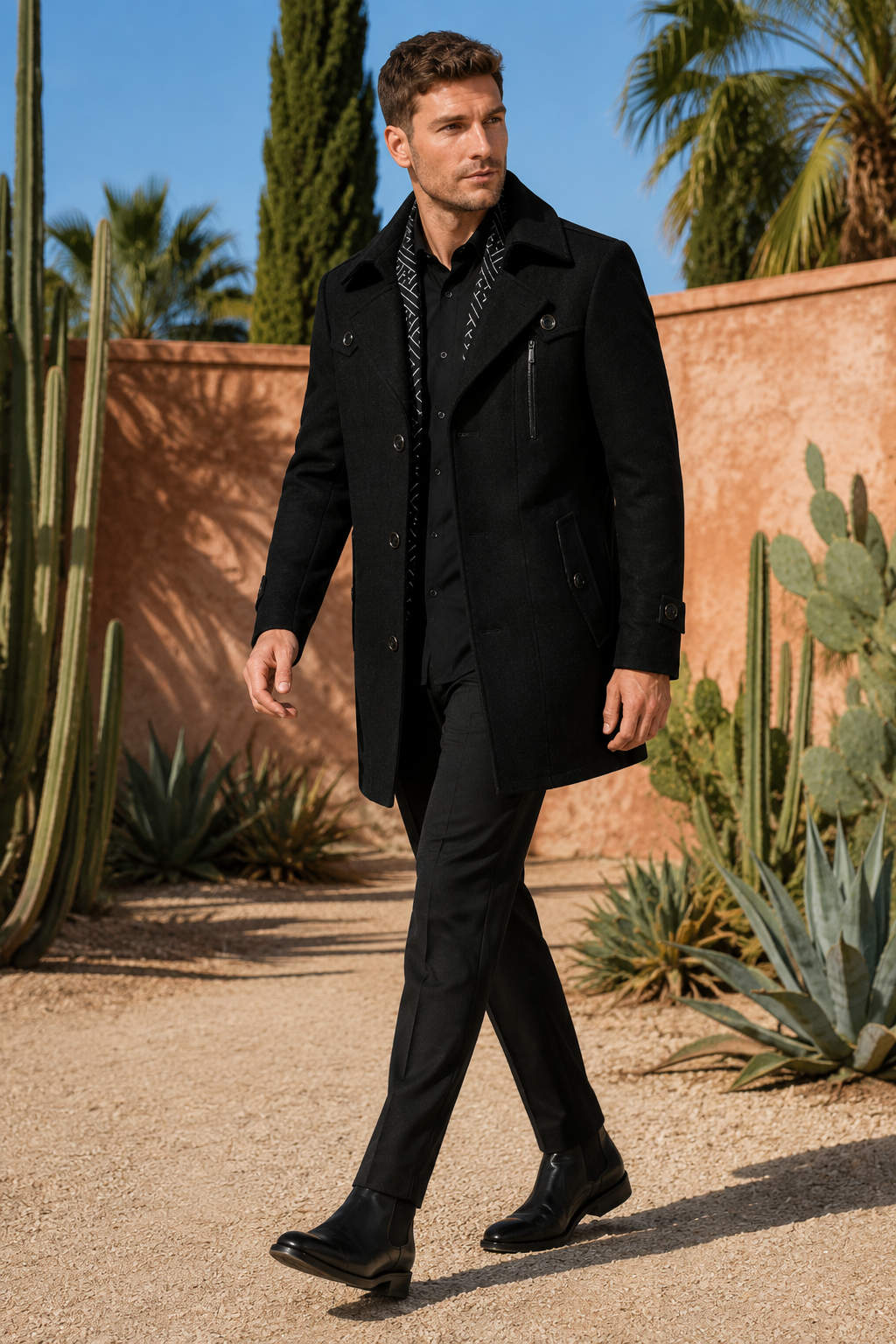 NOMU | Men's Wool Blend Military Overcoat – Tailored Button Front Coat