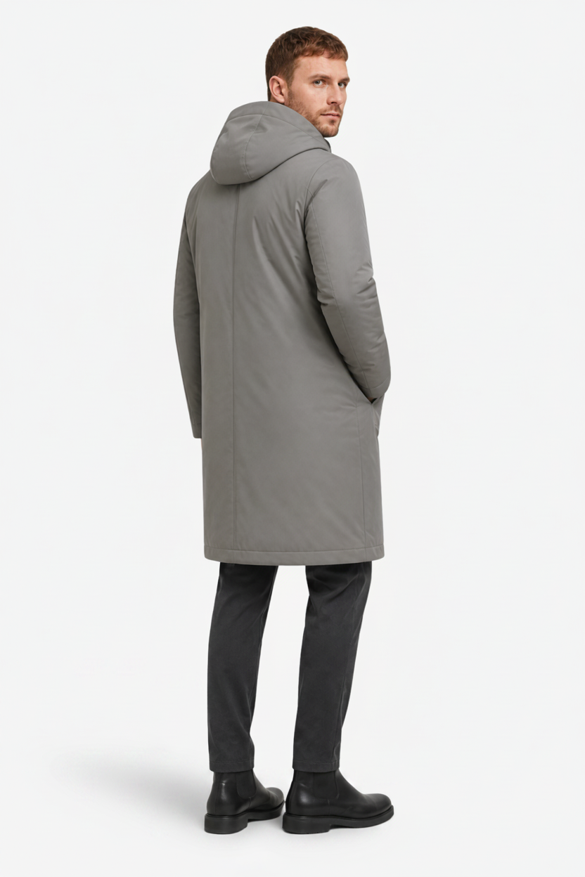 NOMU | Men's Long Quilted Hooded Parka – Full Length Design with Front Pockets