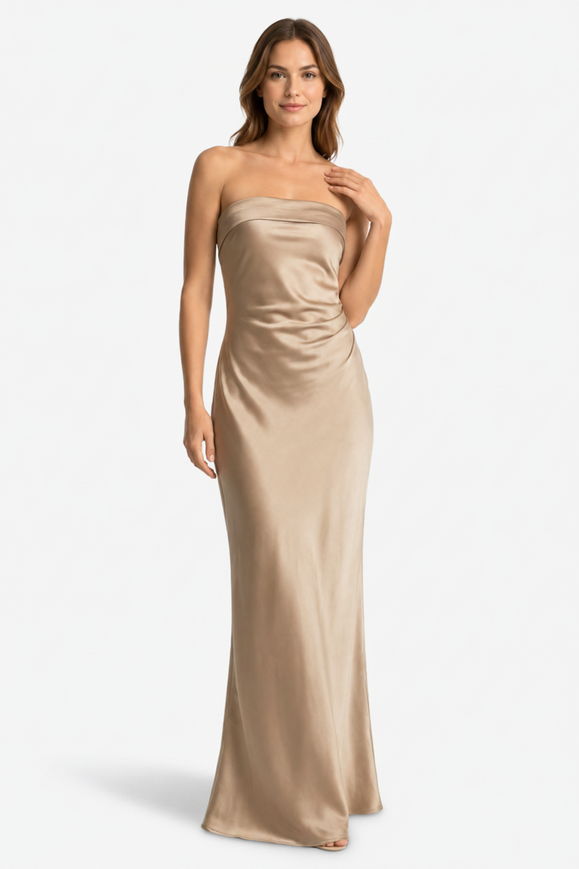 NOMU | Women's Strapless Satin Maxi Dress – Elegant Minimalist Evening Gown