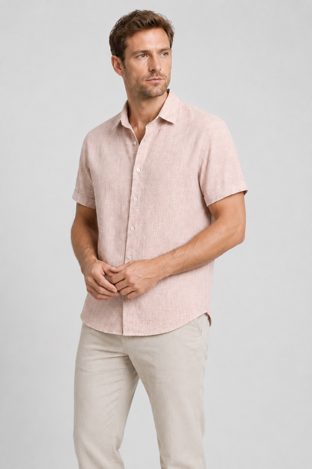 NOMU | Men's Linen Blend Shirt – Short Sleeve Casual Button Design