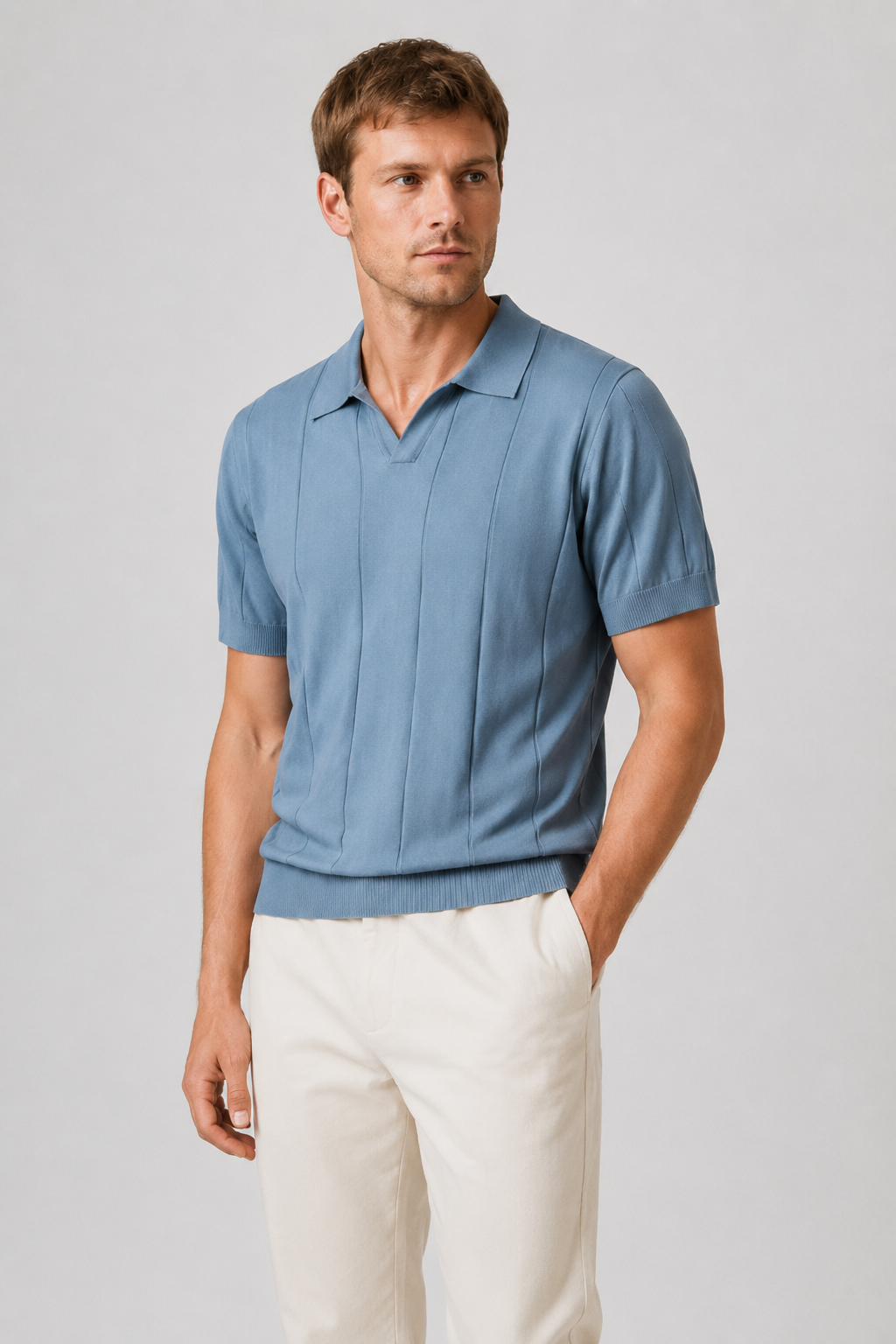 NOMU | Men's Knit Polo Shirt – Vertical Ribbed Casual Design