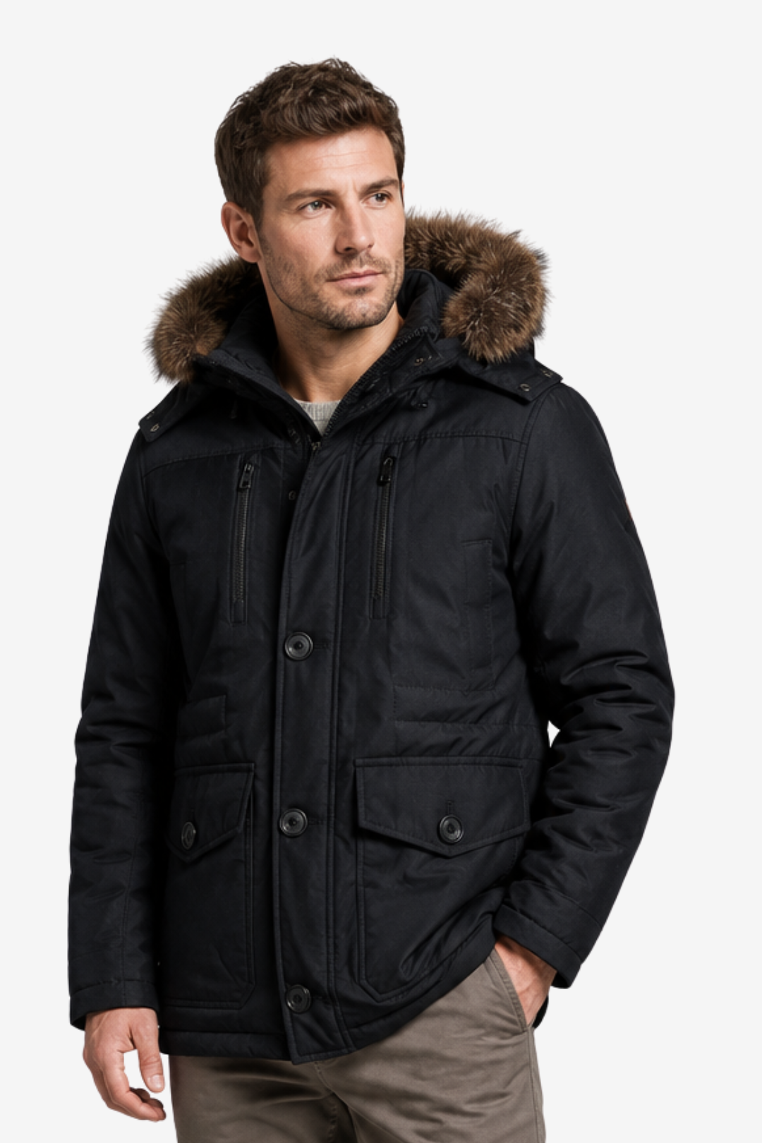 NOMU | Men's Winter Hooded Jacket – Faux Fur Trim Insulated Outdoor Design