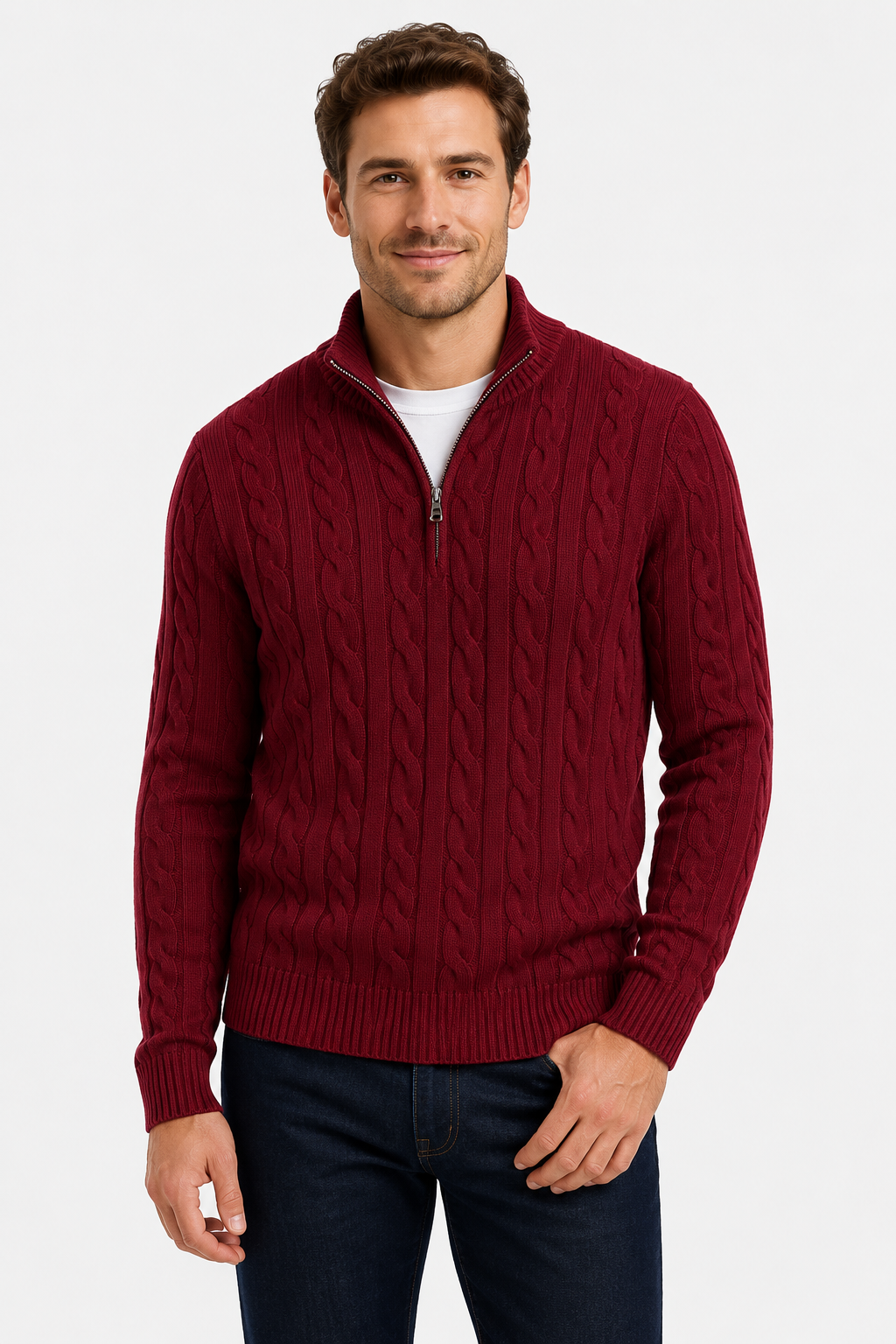 NOMU | Men's Cable Knit Quarter Zip Sweater – Classic Ribbed Pullover