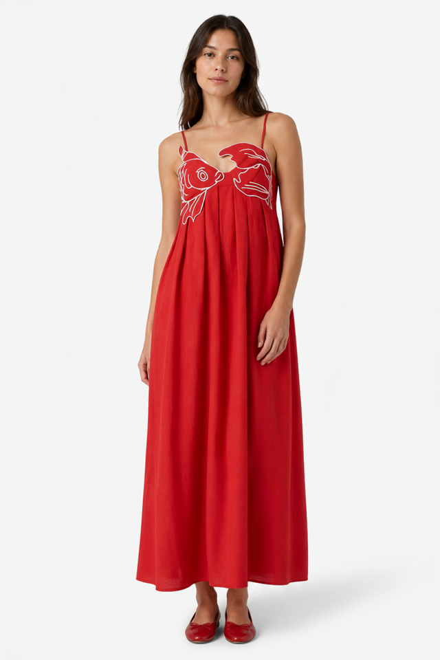 NOMU | Women's Maxi Dress – Spaghetti Strap Graphic Print Relaxed Fit Design