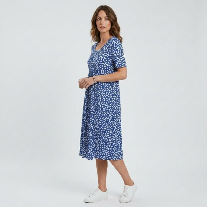 NOMU | Women's Floral Print Midi Dress – Short Sleeve Relaxed Fit