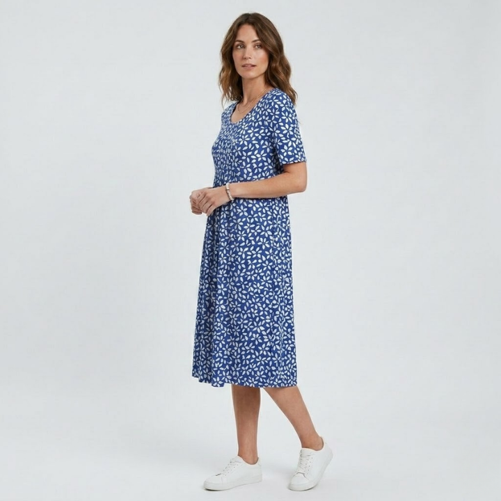 NOMU | Women's Floral Print Midi Dress – Short Sleeve Relaxed Fit