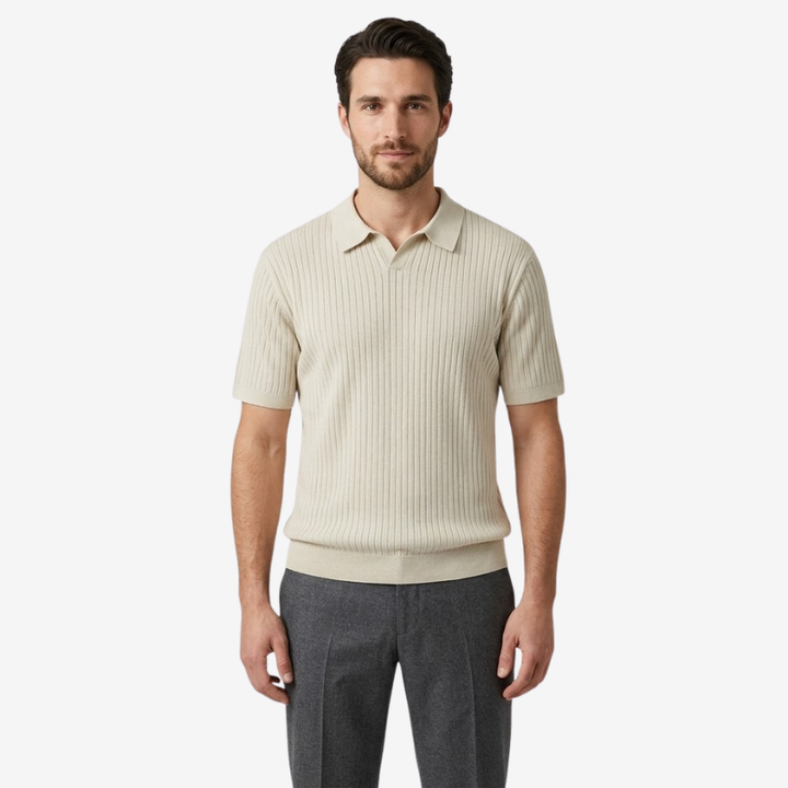 NOMU | Men's Ribbed Knit Polo Shirt – Minimalist Smart Casual Short Sleeve Top