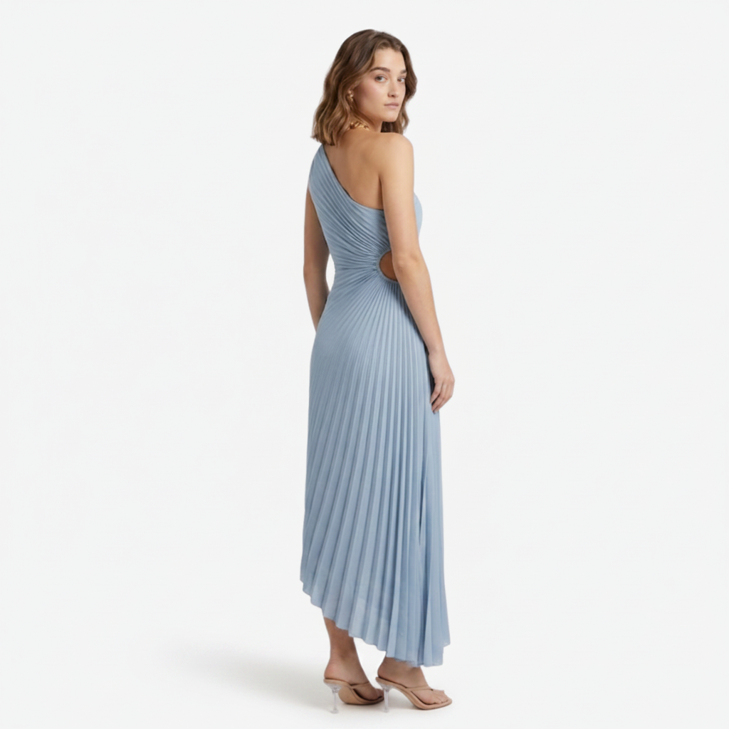 NOMU | Women's One-Shoulder Pleated Midi Dress – Elegant Asymmetrical Evening Dress