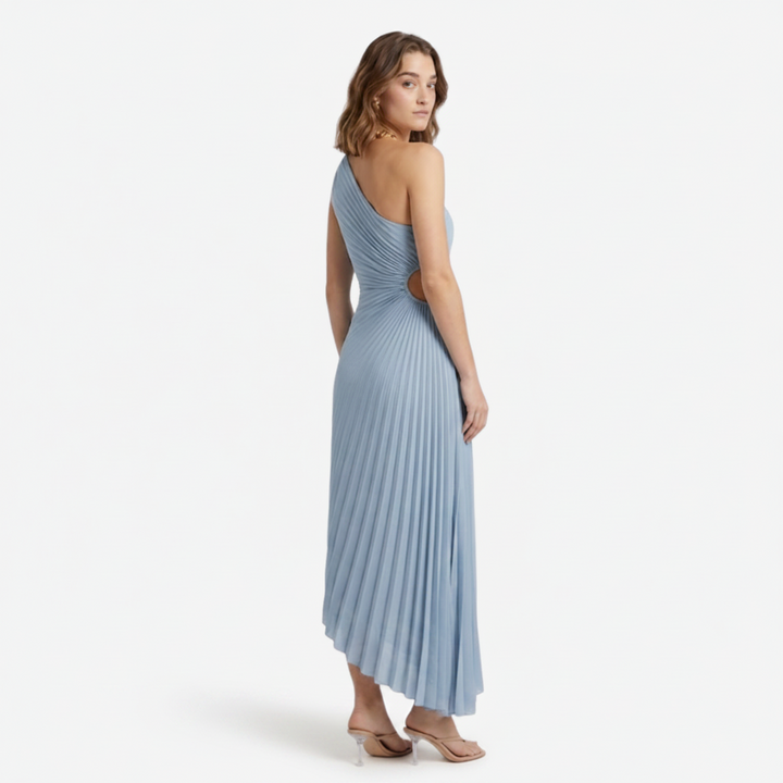 NOMU | Women's One-Shoulder Pleated Midi Dress – Elegant Asymmetrical Evening Dress