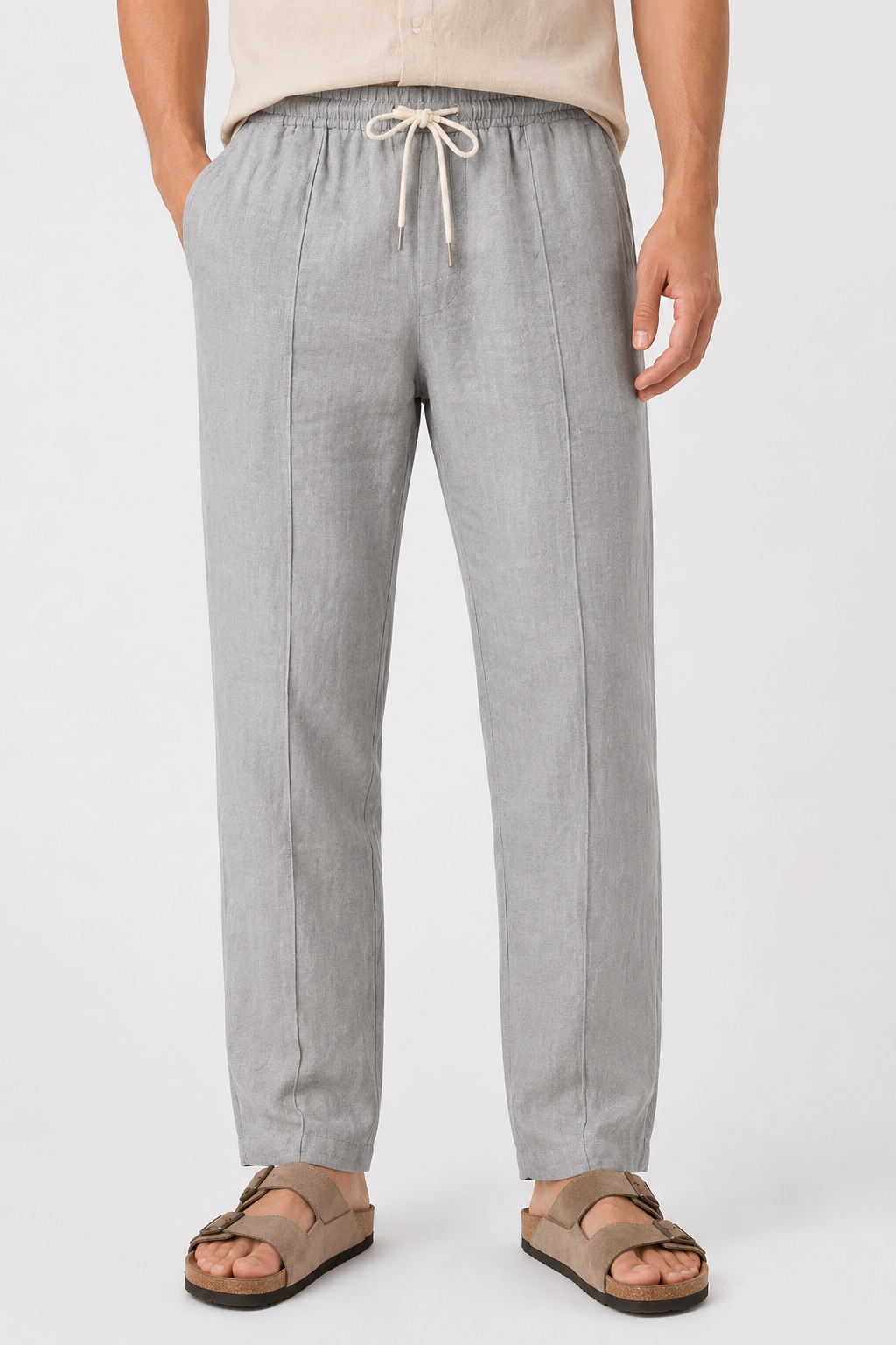 NOMU | Men's Linen Blend Pants – Drawstring Elastic Waist Tapered Design