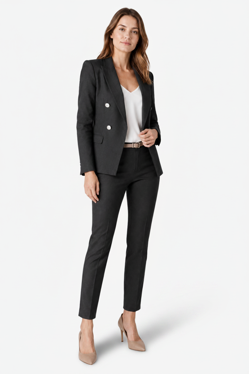 NOMU | Women's Two Piece Suit Set – Double-Breasted Blazer Tailored Trousers Design