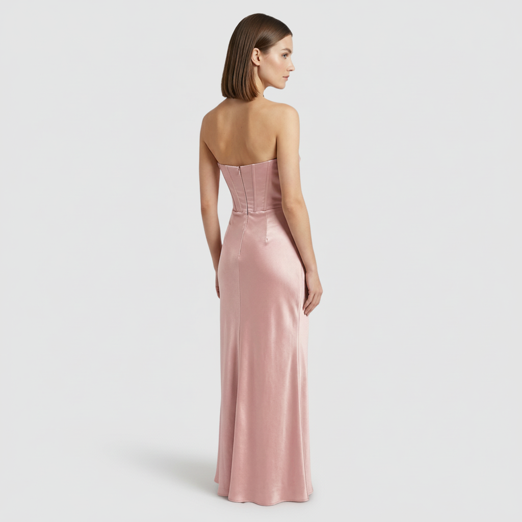 NOMU | Women's Strapless Satin Maxi Dress – Elegant Minimalist Evening Gown
