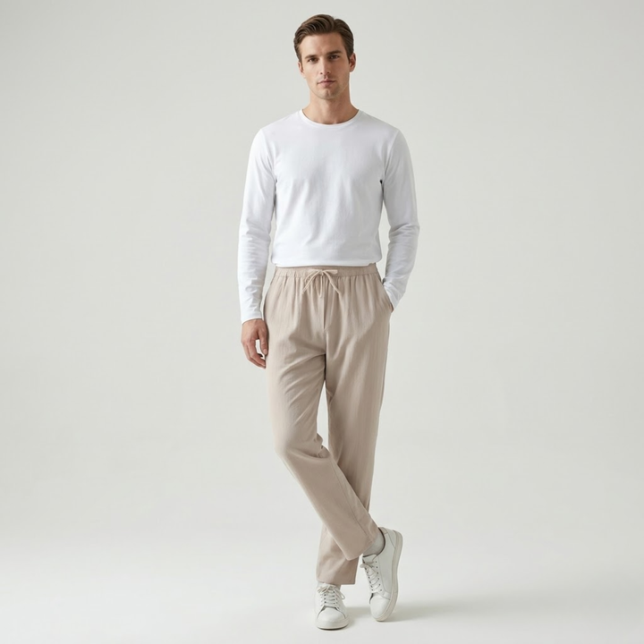 NOMU | Men's Linen Drawstring Pants – Relaxed Fit Casual Tapered Trousers