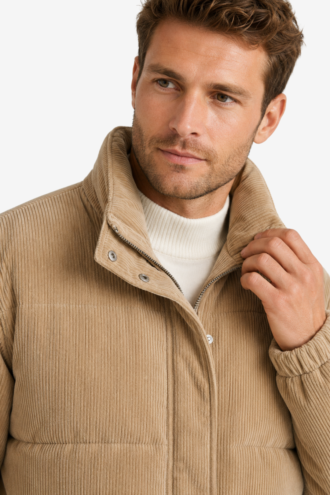 NOMU | Men's Puffer Jacket – Stand Collar Corduroy Casual Design