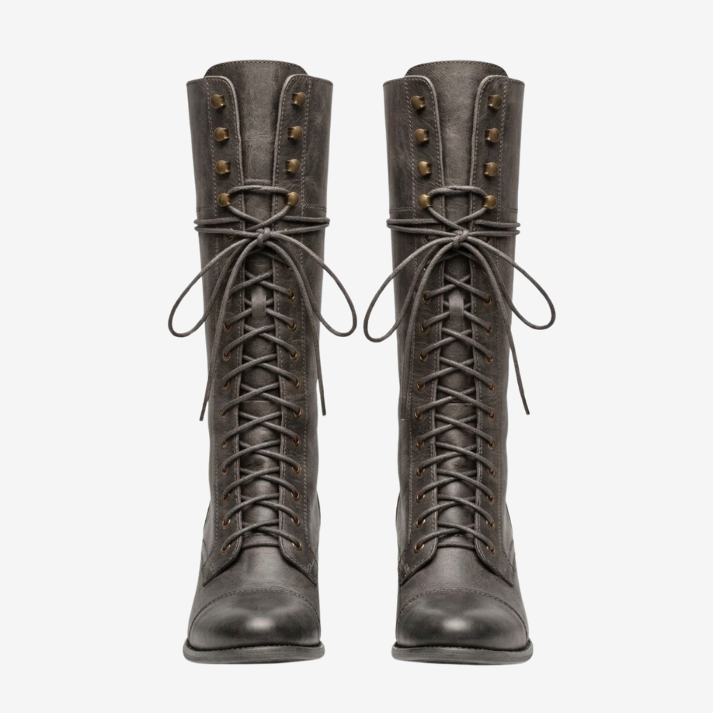 NOMU | Women's Vintage Lace-Up Knee-High Boots – Classic Block Heel Riding Boots