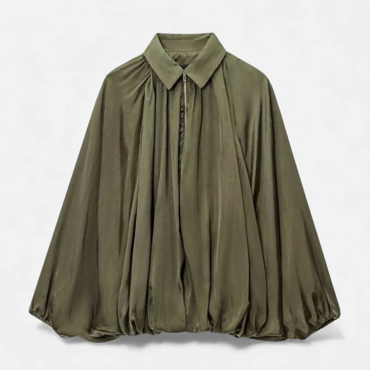 NOMU | Women's Gathered High Neck Blouse – Elegant Balloon Sleeve Top
