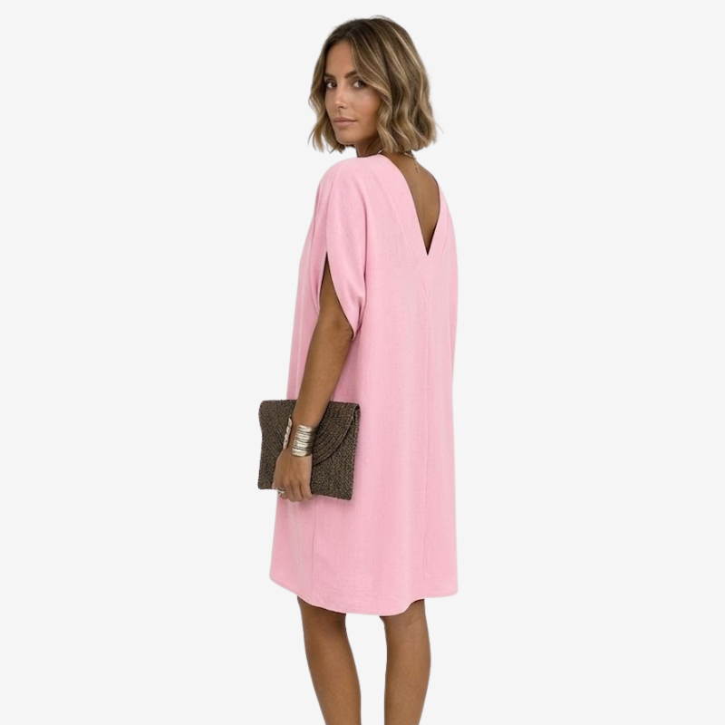 NOMU | Women's Casual V-Neck Loose Mini Dress – Comfortable Short Sleeve Everyday Dress