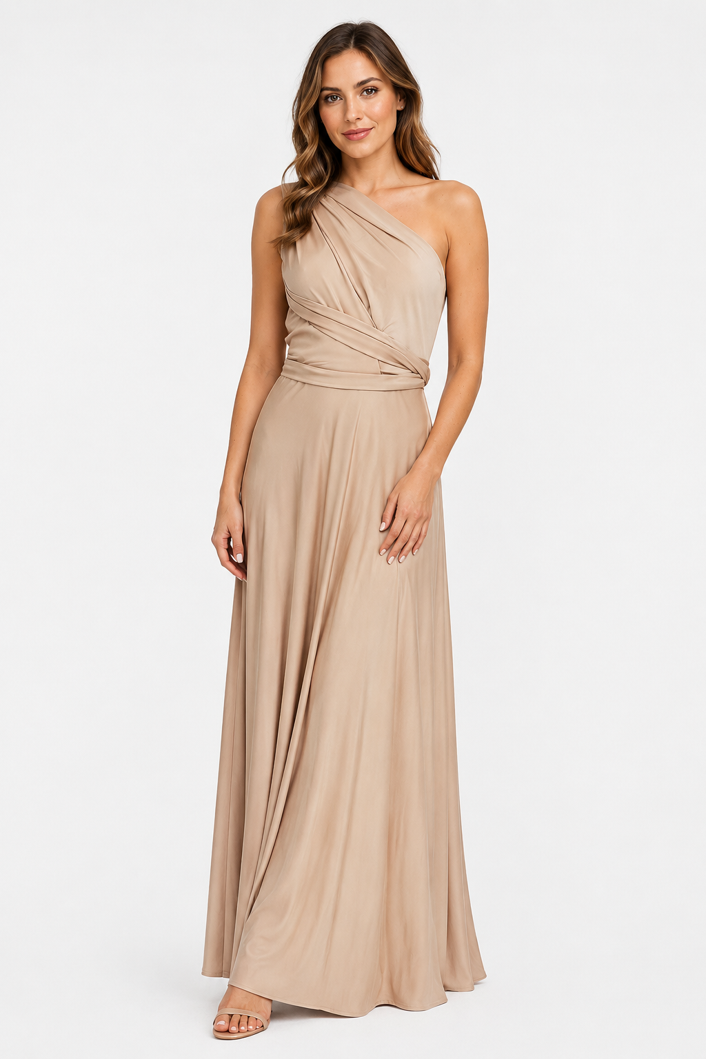 NOMU | Women's One Shoulder Maxi Dress – Sleeveless Draped Waist Relaxed Fit Design